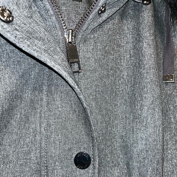 Guess Anorak Corset Waist Fur Trim Removable Hood Jacket Gray Size Small NWOT - Picture 9 of 9